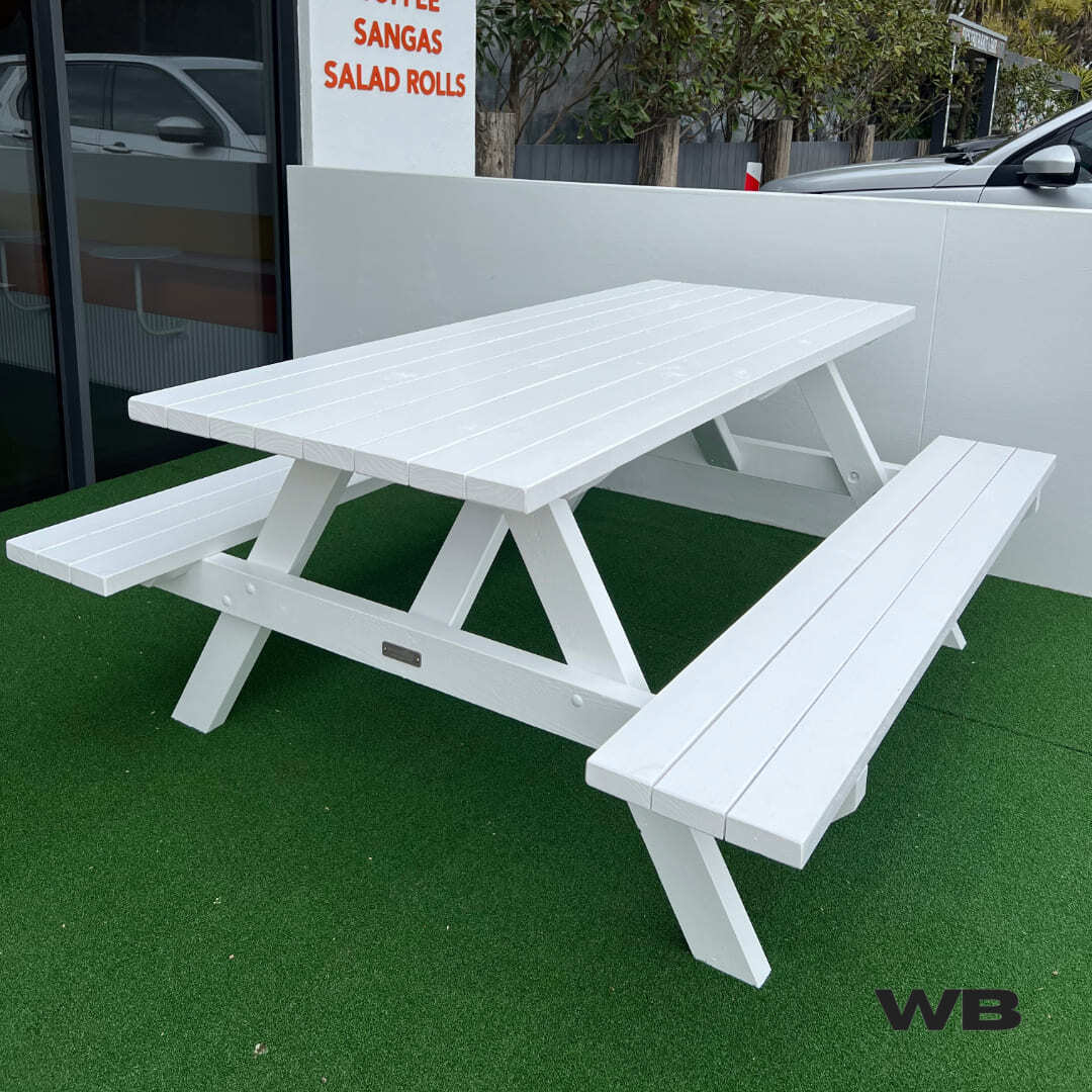 1.8m classic treated pine picnic bench table full white