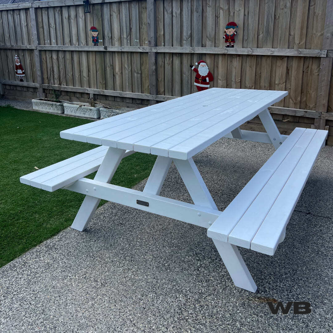 2.1m classic treated pine picnic table full white