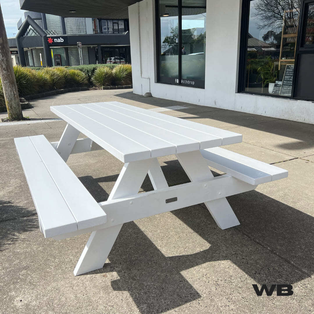 2.1m full white outdoor picnic table