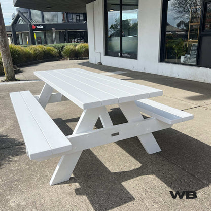 2.1m full white outdoor picnic table