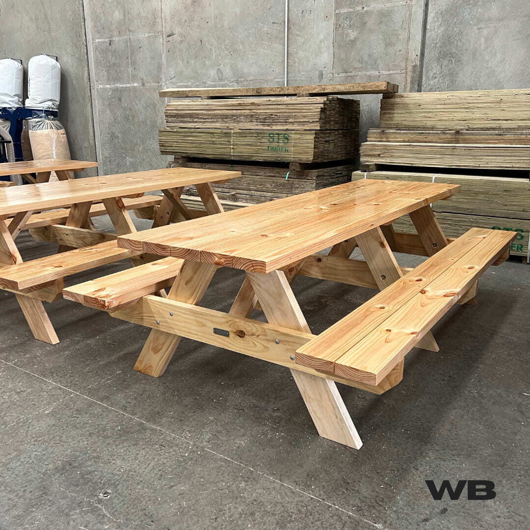 2.4m wooden picnic bench table