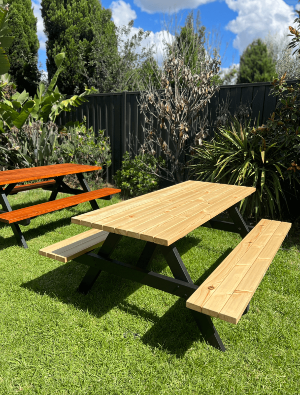 black legs and varnished tops picnic table wellbuilt furniture
